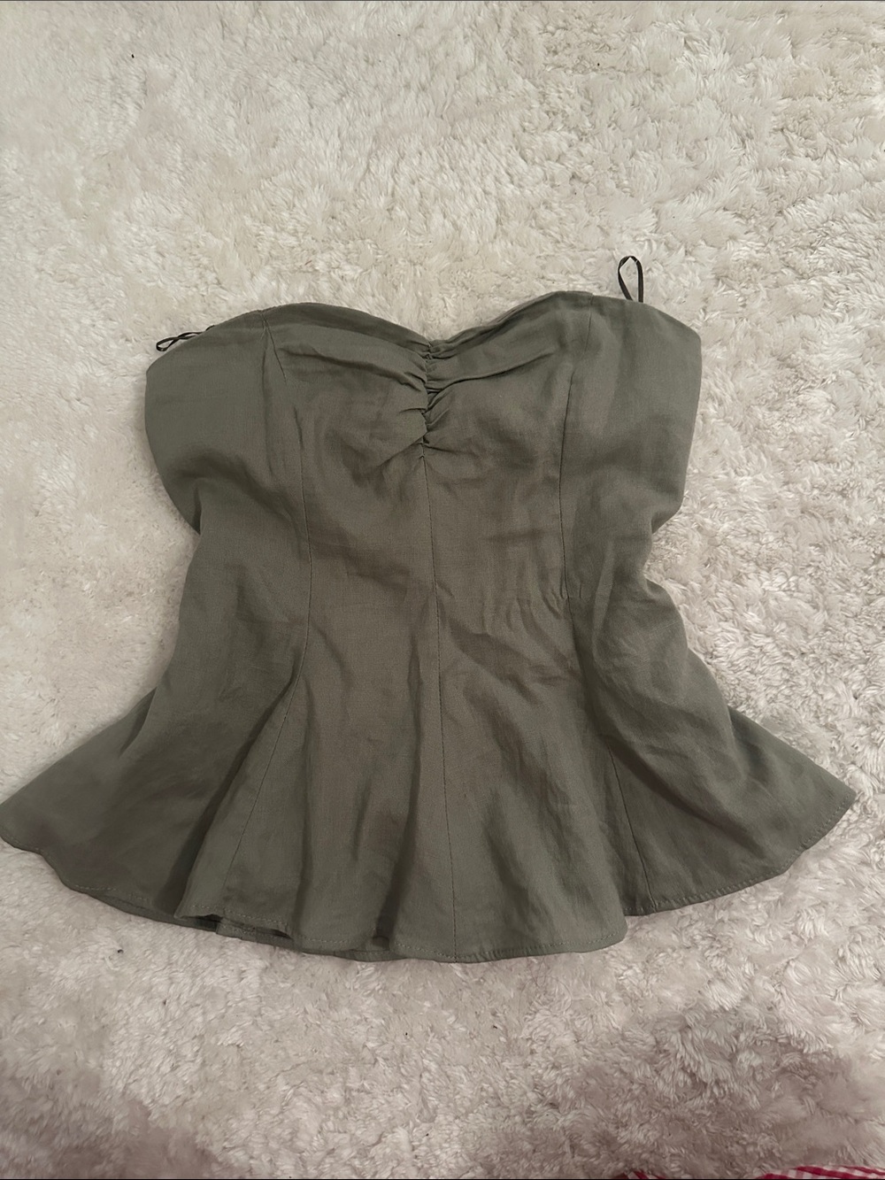 Zara Olive Green Strapless Peplum Top